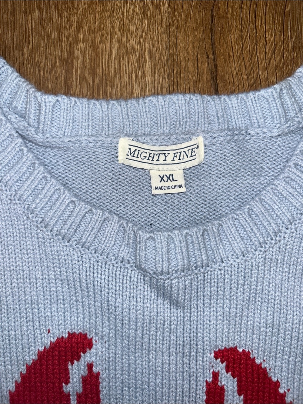 Mighty Fine Powder Blue Crewneck Sweater with Red Lobster Motif - Picture 2 of 2